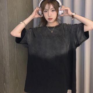 Short Sleeve Letter Embroidered Tie-dye T-shirt