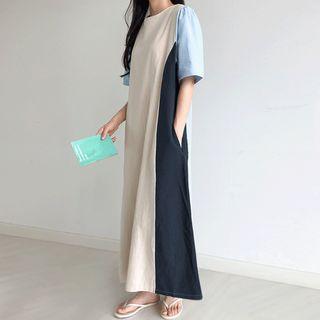 Color-block Linen Blend A-line Dress