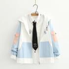 Color Block Embroidered Hooded Jacket