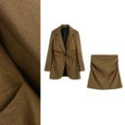Single-button Ruched Blazer / Ruched Mini Skirt / Set