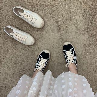Straw Trim Lace-up Canvas Sneakers