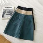 Plain Double-pocket Faux Leather High-waist A-line Skirt