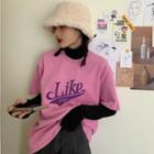 Mock-turtleneck Long-sleeve Top / Short-sleeve Lettering T-shirt