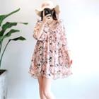 Flower Print 3/4-sleeve Mini Shift Dress
