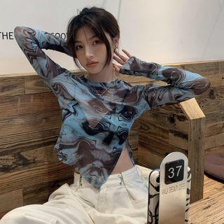 Short-sleeve Patterned Split Top