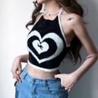 Halter Heart Print Cropped Knit Camisole Top