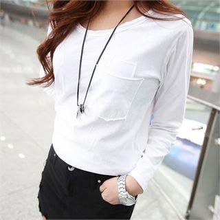 Long-sleeve Round-neck Pocket T-shirt