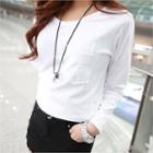 Long-sleeve Round-neck Pocket T-shirt