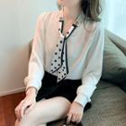 Dotted Panel Tie-neck Blouse