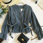 Corduroy Tie-waist Long-sleeve Blouse