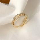 Rhinestone Chain Link Open Ring Gold & White - One Size