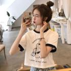 Short-sleeve Bear Print Cropped T-shirt (various Designs)