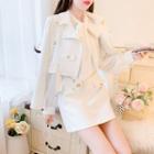 Set: Cropped Jacket + Tie-neck Blouse + A-line Skirt