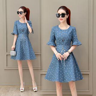 Polka Dot Bell-sleeve A-line Dress