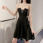 Mock Two-piece Sequined Long-sleeve A-line Dress