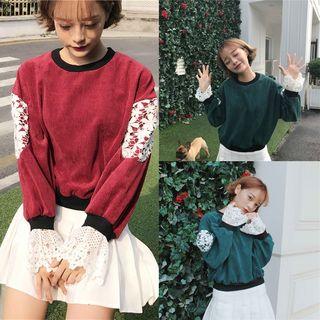 Lace Panel Corduroy Pullover