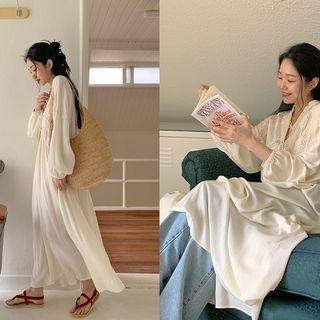 Lace-trim Long Peasant Dress
