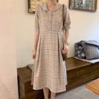 Short-sleeve Plaid Midi Shirtdress Plaid - Yellow - One Size