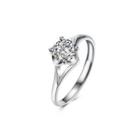 925 Sterling Silver Simple Fashion Heart Adjustable Ring With Cubic Zircon Silver - One Size