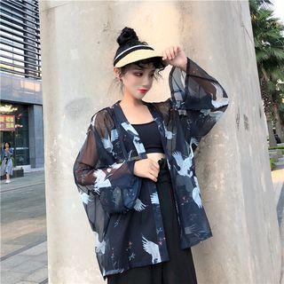 Crane Print Sheer Jacket