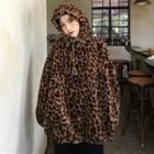 Leopard Print Fleece Hoodie As Shown In Figure - One Size