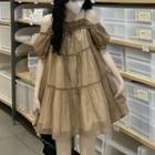 Cold-shoulder Ruffled A-line Dress Khaki - One Size