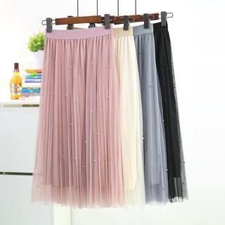 Beaded Detail Mesh Overlay Skirt