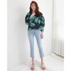 Round-neck Long-sleeve Foliage Print Pullover