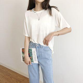 Letter Embroidered Cut-out Short-sleeve T-shirt