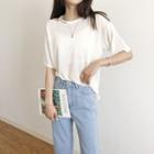 Letter Embroidered Cut-out Short-sleeve T-shirt
