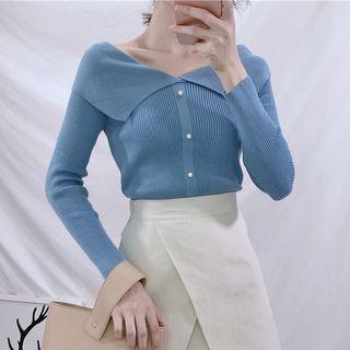 Long-sleeve Wide Collar Knit Top