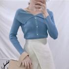 Long-sleeve Wide Collar Knit Top