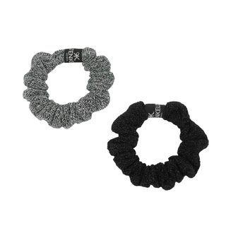 Set Of 2: Glittered Mini Scrunchy Hair Tie Black & Silver - One Size