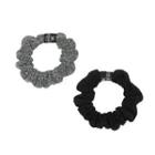 Set Of 2: Glittered Mini Scrunchy Hair Tie Black & Silver - One Size