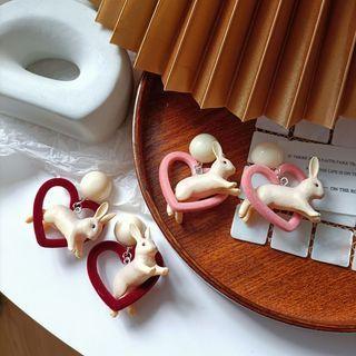 Rabbit Flocking Heart Resin Dangle Earring