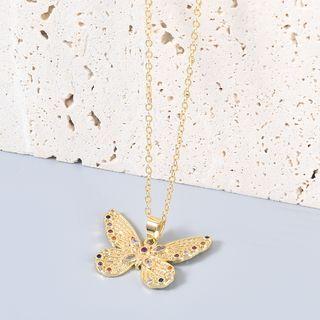 Butterfly Rhinestone Pendant Alloy Necklace 1 Pc - Gold - One Size