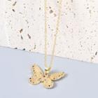 Butterfly Rhinestone Pendant Alloy Necklace 1 Pc - Gold - One Size