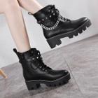 Studded Chain Lace-up Platform Short Boots