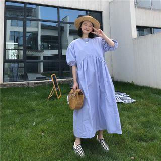 Short-sleeve Midi Shirt Dress Light Blue - One Size