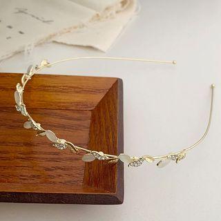 Leaf Faux Cat Eye Stone Alloy Headband Gold - One Size