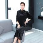 Velvet 3/4-sleeve Midi Dress
