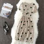 Short-sleeve Keyhole-front Print A-line Dress