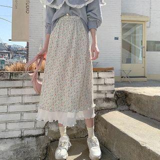 Layered-hem Floral Print Skirt