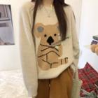 Bear Jacquard Sweater Khaki & Brown - One Size