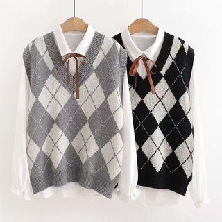 Set: Argyle Sweater Vest + Shirt