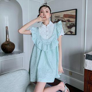 Short-sleeve Lace Blouse / Mini A-line Overall Dress