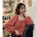 Balloon-sleeve Drawstring Sweater