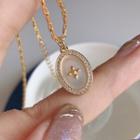 Oval Rhinestone Shell Pendant Sterling Silver Necklace L313 - Oval Necklace - Gold - One Size
