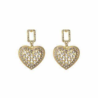 Rhinestone Heart Drop Earring E4932 - 1 Pair - Gold - One Size