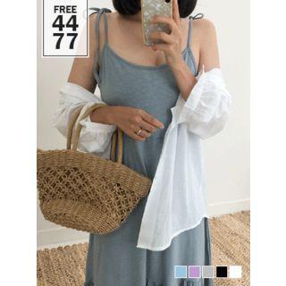 Fit Alls Tie-shoulder Frill-hem Maxi Pinafore Dress